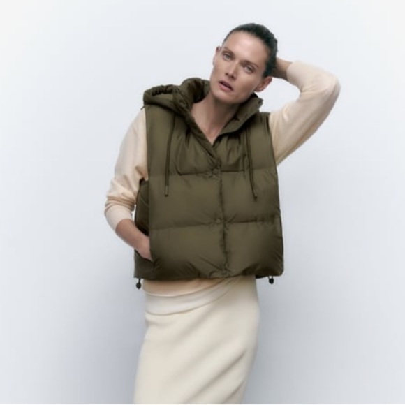 ZARA WATER REPELLENT PUFFER VEST KHAKI TAUPE BROWN JACKET COAT 8372/764/505 - Picture 8 of 14